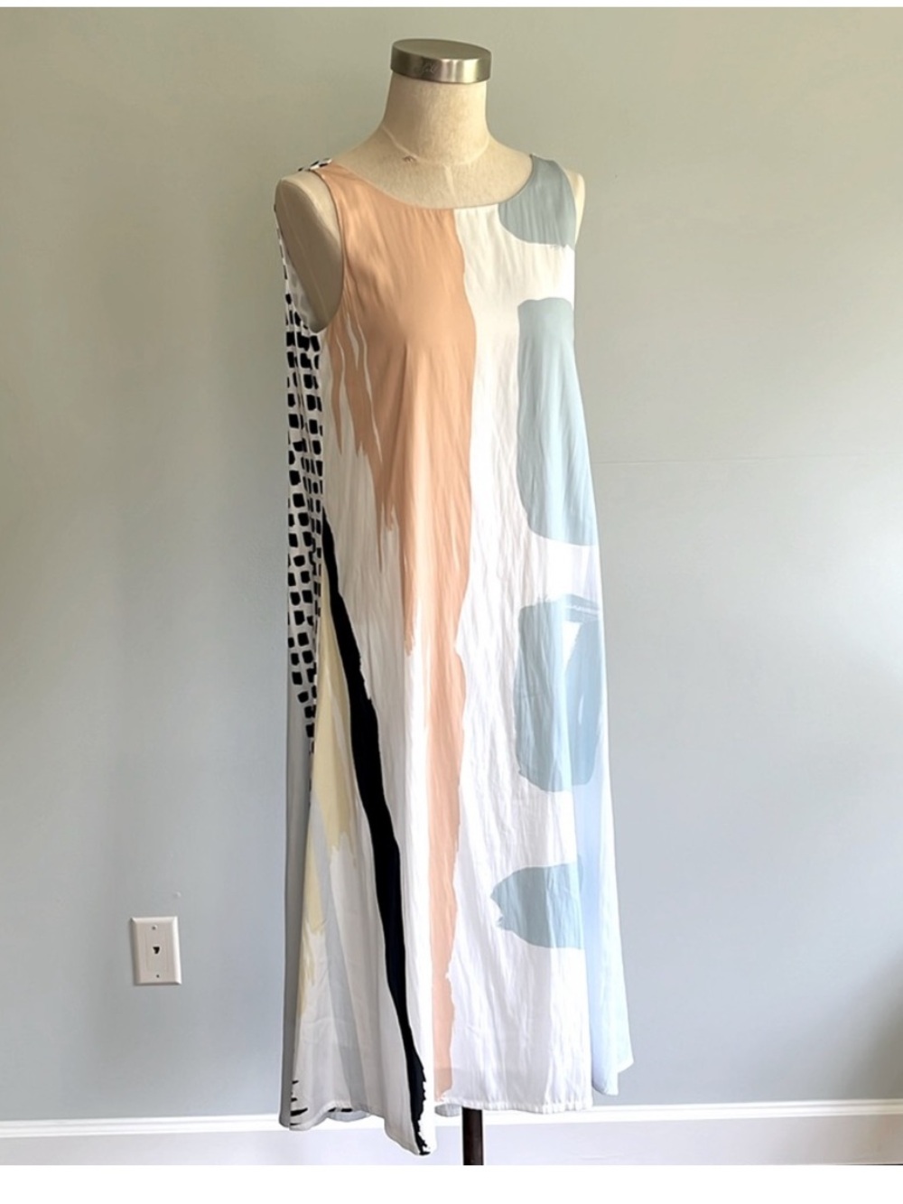 Chico's Sleeveless Maxi Dress in White, Coral, Light Blue & Black - Picture 2 of 7